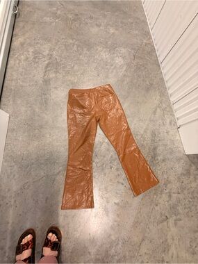 PAIGE Cognac Faux-Leather Flare Pants